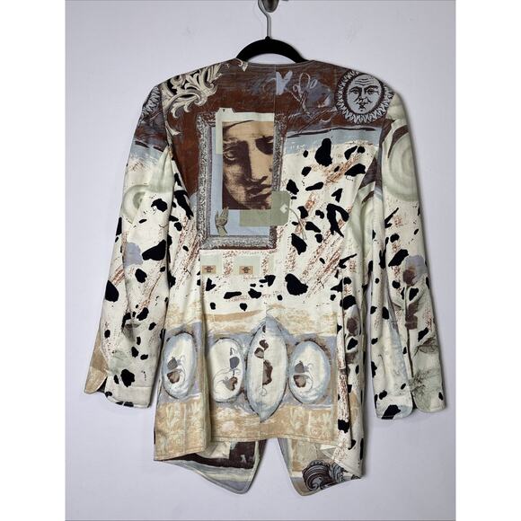 Louis Feraud Vintage Eclectic Animal Print Blazer Size 8 Designer Cotton Twill - Picture 2 of 7